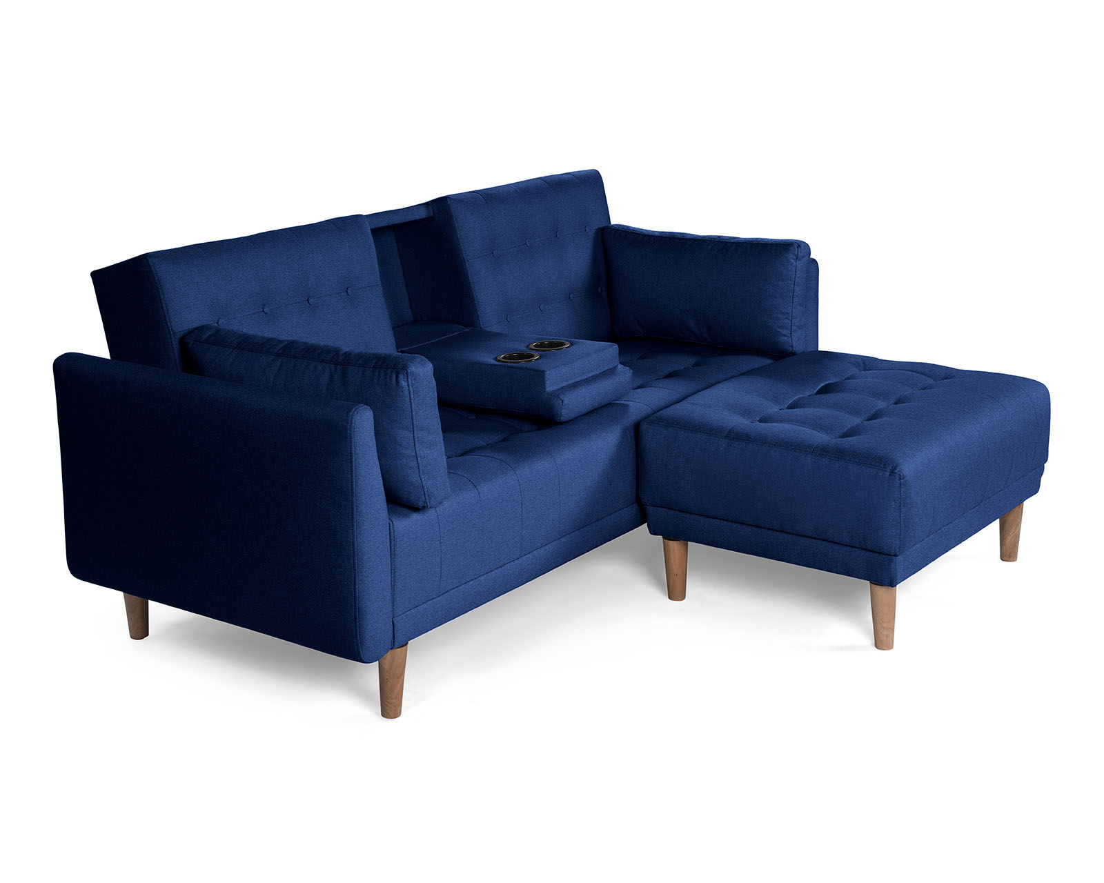Foto 3 | Sala Modular Sofá Cama Reversible de Lino Azul con Portavasos Modelo Mandarín