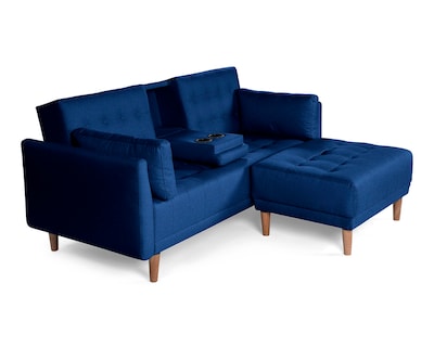 Foto 3 | Sala Modular Sofá Cama Reversible de Lino Azul con Portavasos Modelo Mandarín