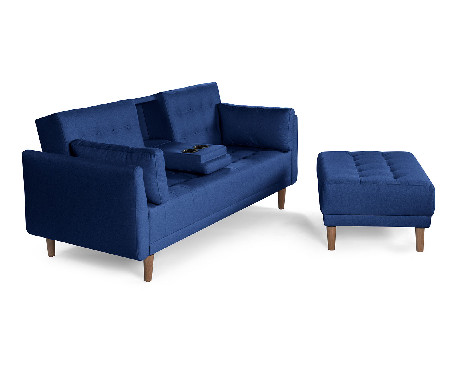 Foto 4 | Sala Modular Sofá Cama Reversible de Lino Azul con Portavasos Modelo Mandarín