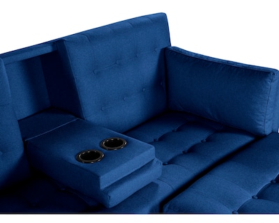 Foto 6 | Sala Modular Sofá Cama Reversible de Lino Azul con Portavasos Modelo Mandarín