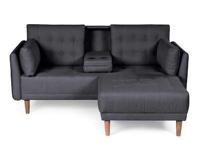 Foto 2 | Sala Modular Sofá Cama Reversible de Lino Gris Oxford con Portavasos Modelo Mandarín