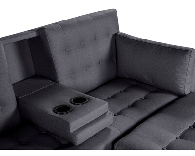 Foto 6 | Sala Modular Sofá Cama Reversible de Lino Gris Oxford con Portavasos Modelo Mandarín