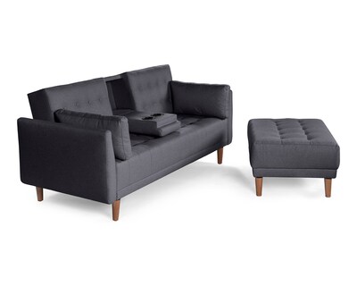 Foto 7 | Sala Modular Sofá Cama Reversible de Lino Gris Oxford con Portavasos Modelo Mandarín