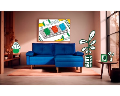 Foto 1 | Sala Modular Sofá Cama Reversible de Lino Azul Modelo Cassanova Makora