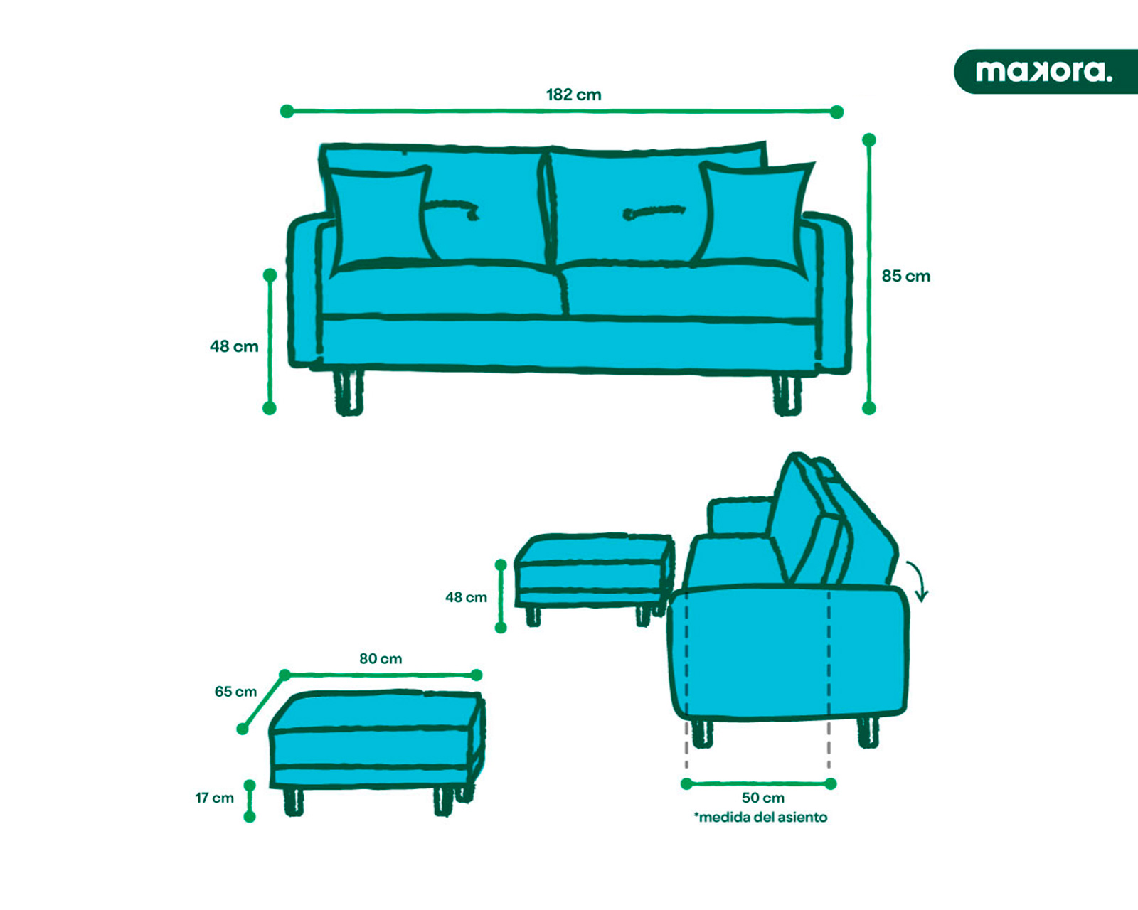 Foto 7 | Sala Modular Sofá Cama Reversible de Lino Azul Modelo Cassanova Makora