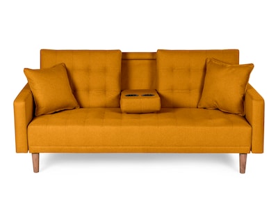 Foto 1 | Sofá Cama de Lino con Portavasos Mostaza Boxsofa Tammy