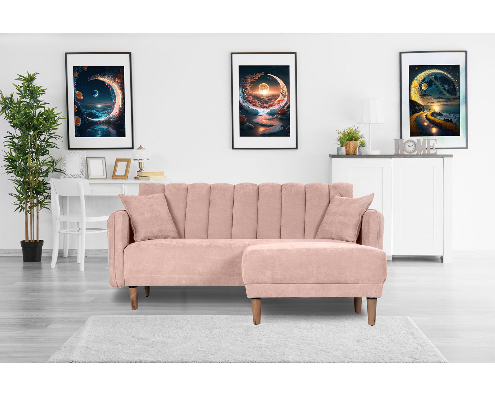 Sala Modular Sofantástico Rosa Boxsofa Avocata con Sofá Cama Reversible de Velvet