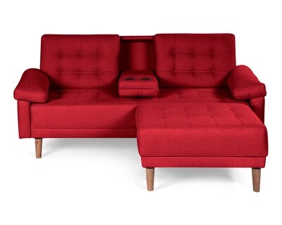 Foto 2 | Sala Modular Sofá Cama Reversible con Portavasos de Lino Rojo Praia