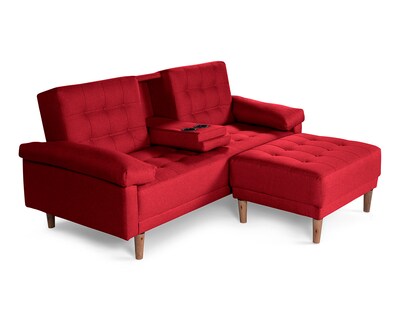 Foto 3 | Sala Modular Sofá Cama Reversible con Portavasos de Lino Rojo Praia