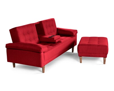 Foto 4 | Sala Modular Sofá Cama Reversible con Portavasos de Lino Rojo Praia