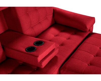 Foto 6 | Sala Modular Sofá Cama Reversible con Portavasos de Lino Rojo Praia