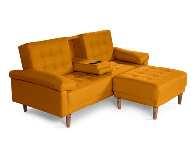 Foto 3 | Sala Modular Sofá Cama Reversible con Portavasos de Lino Mostaza Praia