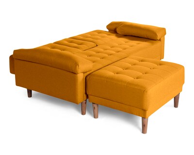 Foto 5 | Sala Modular Sofá Cama Reversible con Portavasos de Lino Mostaza Praia