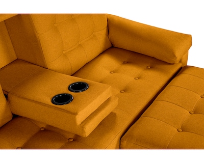 Foto 6 | Sala Modular Sofá Cama Reversible con Portavasos de Lino Mostaza Praia