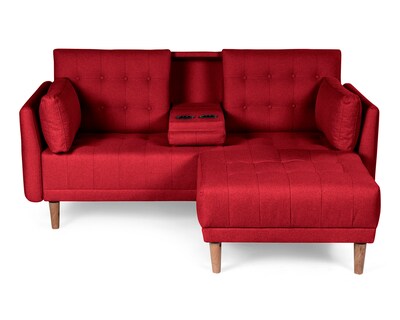 Foto 2 | Sala Modular Sofá Cama Reversible Con Portavasos de Lino Rojo Boxsofa Mandarín