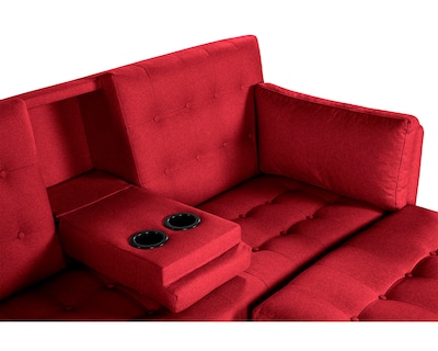 Foto 5 | Sala Modular Sofá Cama Reversible Con Portavasos de Lino Rojo Boxsofa Mandarín
