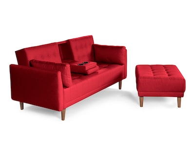 Foto 6 | Sala Modular Sofá Cama Reversible Con Portavasos de Lino Rojo Boxsofa Mandarín