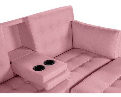 Foto 6 | Sala Modular Sofá Cama Reversible con Portavasos de Lino Rosa Boxsofa Mandarín