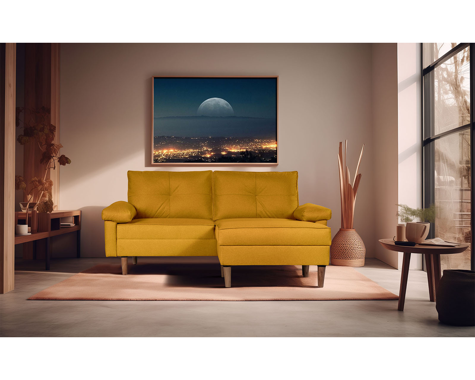 Foto 1 | Sala Modular Sofá Cama Sofantástico Cassanova Reversible De Lino Mostaza Boxsofa Amarillo