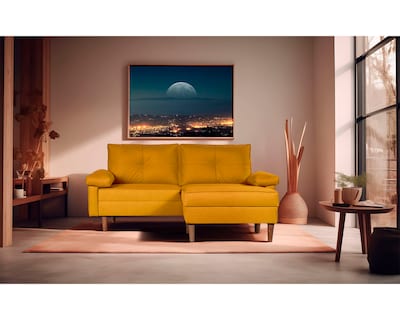 Foto 1 | Sala Modular Sofá Cama Sofantástico Cassanova Reversible De Lino Mostaza Boxsofa Amarillo