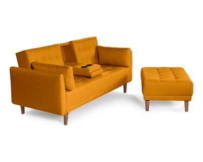 Foto 4 | Sala Modular Sofá Cama Reversible con Portavasos de Lino Mostaza Boxsofa Mandarín