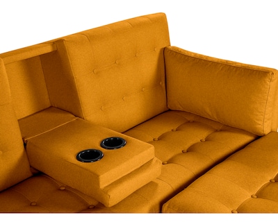 Foto 6 | Sala Modular Sofá Cama Reversible con Portavasos de Lino Mostaza Boxsofa Mandarín