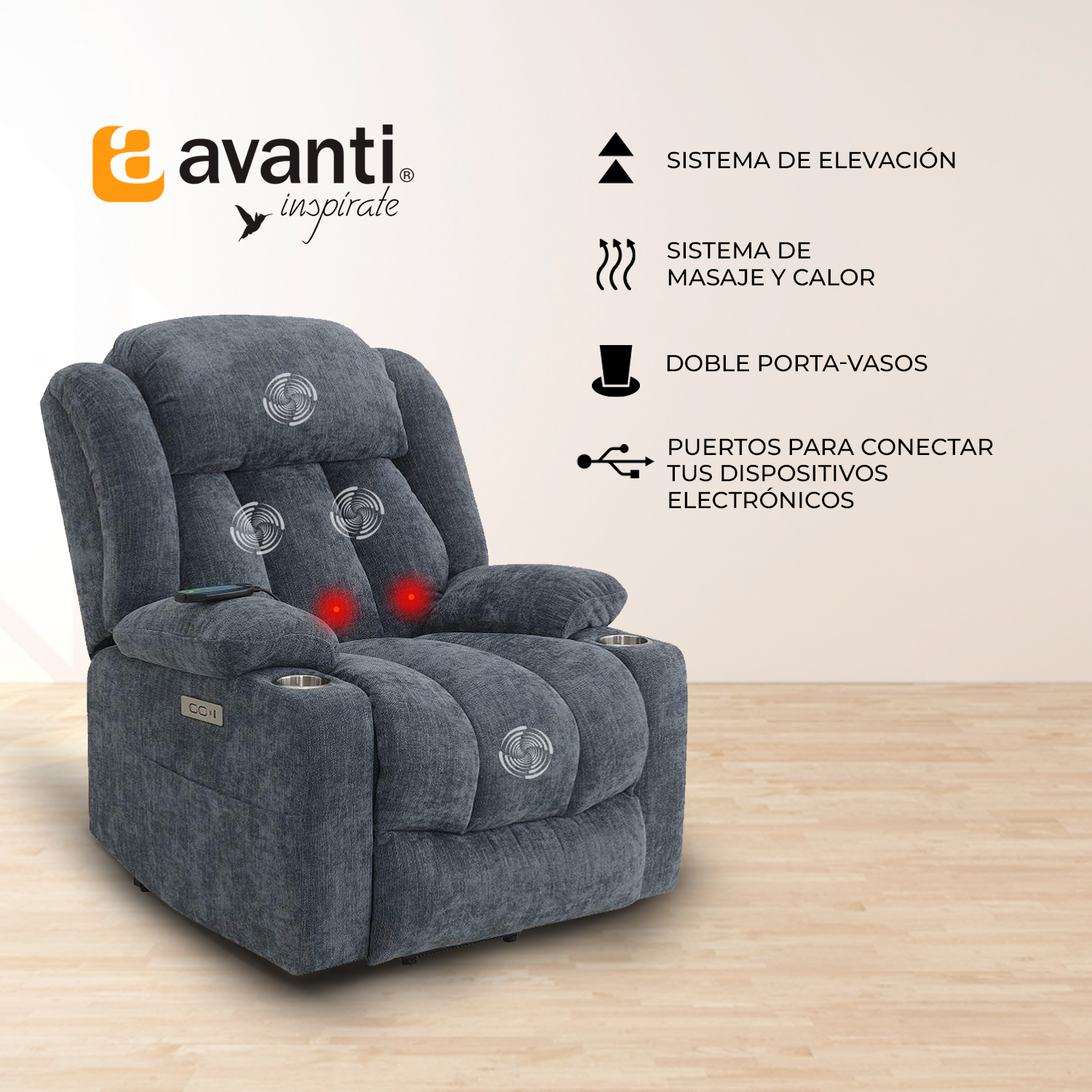 Foto 6 pulgar | Sillón Reclinable Eléctrico Avanti Ringo con Masaje Y Elevación Azul
