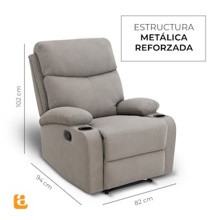 Foto 2 | Sillón Reclinable Nando de Tela Gris con Porta Vasos Integrados
