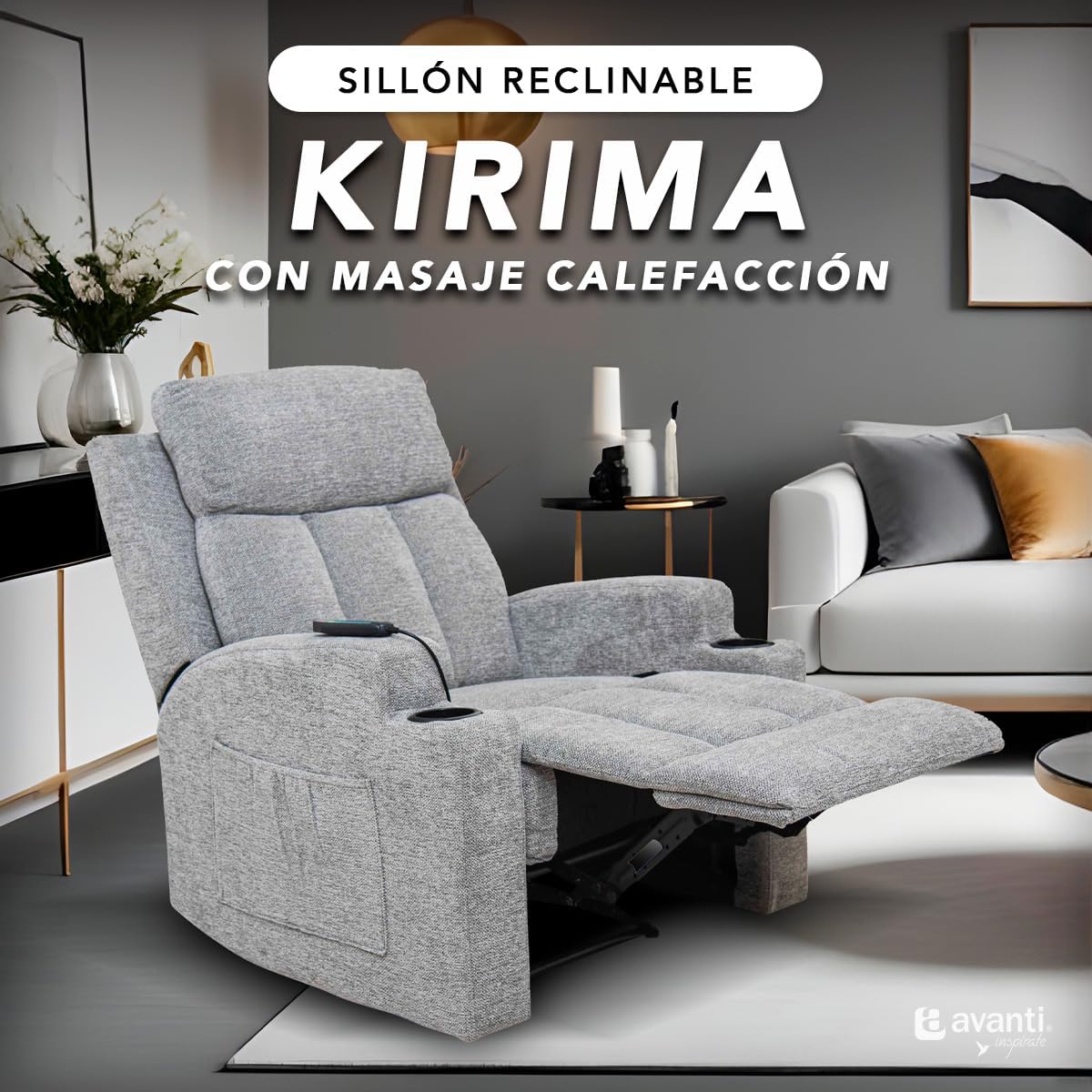 Foto 1 | Sillón Reclinable Manual Kirima De Tela Color Gris Con Calefacción Y Masajeador