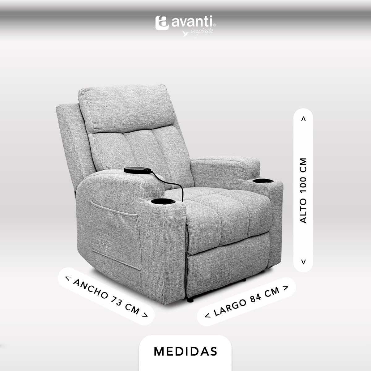 Foto 3 pulgar | Sillón Reclinable Manual Kirima De Tela Color Gris Con Calefacción Y Masajeador