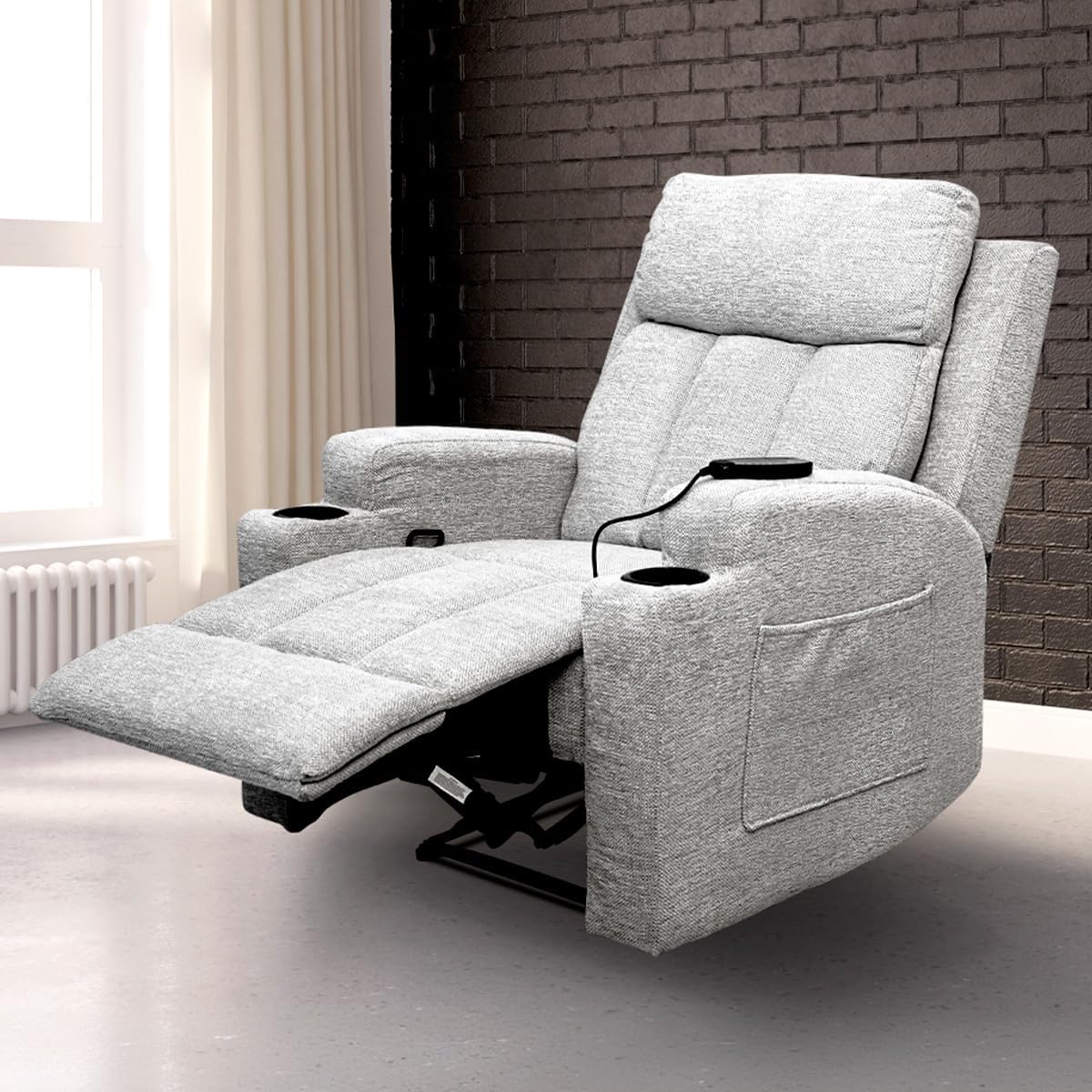 Foto 4 pulgar | Sillón Reclinable Manual Kirima De Tela Color Gris Con Calefacción Y Masajeador