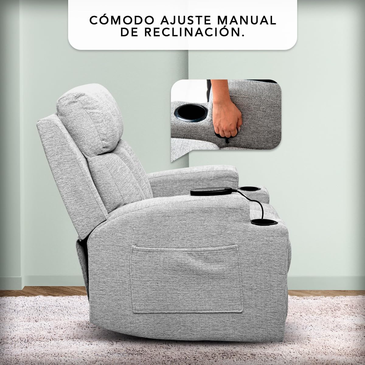 Foto 5 | Sillón Reclinable Manual Kirima De Tela Color Gris Con Calefacción Y Masajeador