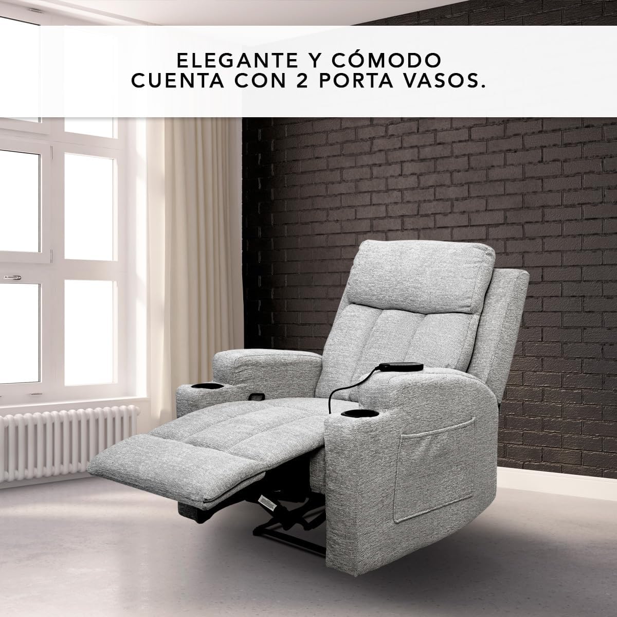 Foto 7 pulgar | Sillón Reclinable Manual Kirima De Tela Color Gris Con Calefacción Y Masajeador