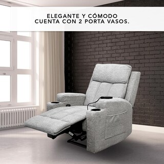 Foto 6 | Sillón Reclinable Manual Kirima De Tela Color Gris Con Calefacción Y Masajeador