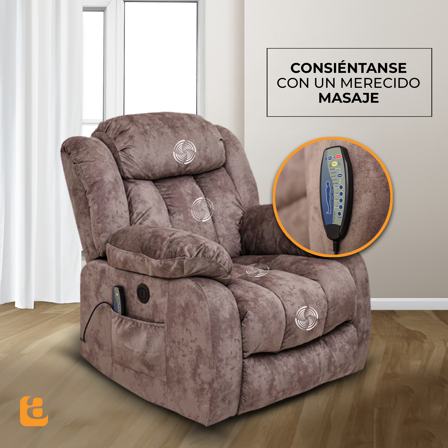Foto 4 pulgar | Reclinable Eléctrico Con Masaje, Calor Y Elevador Fannyl De Tela Color Café