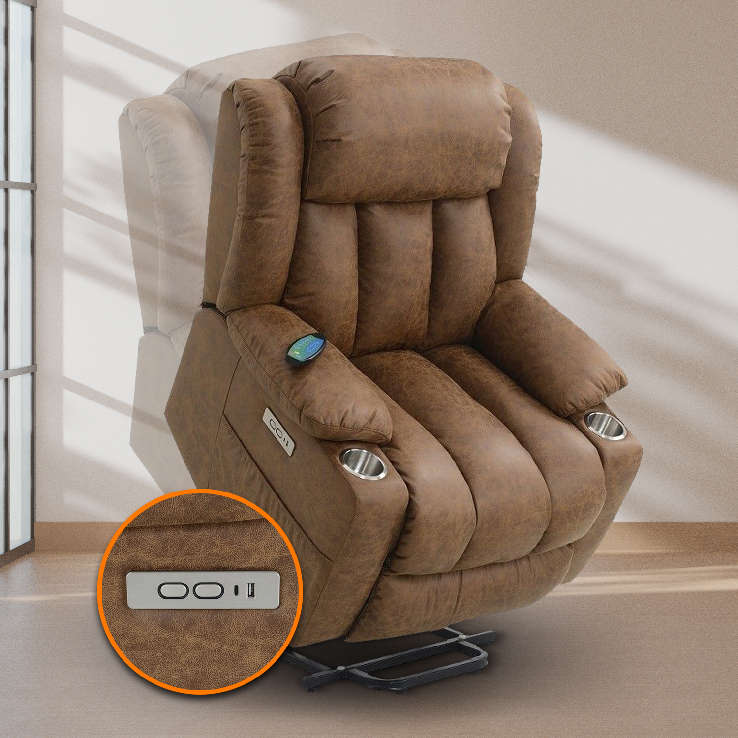 Foto 1 | Sillón Reclinable Eléctrico Ringo Con Masaje Y Elevación De Tela Color Café