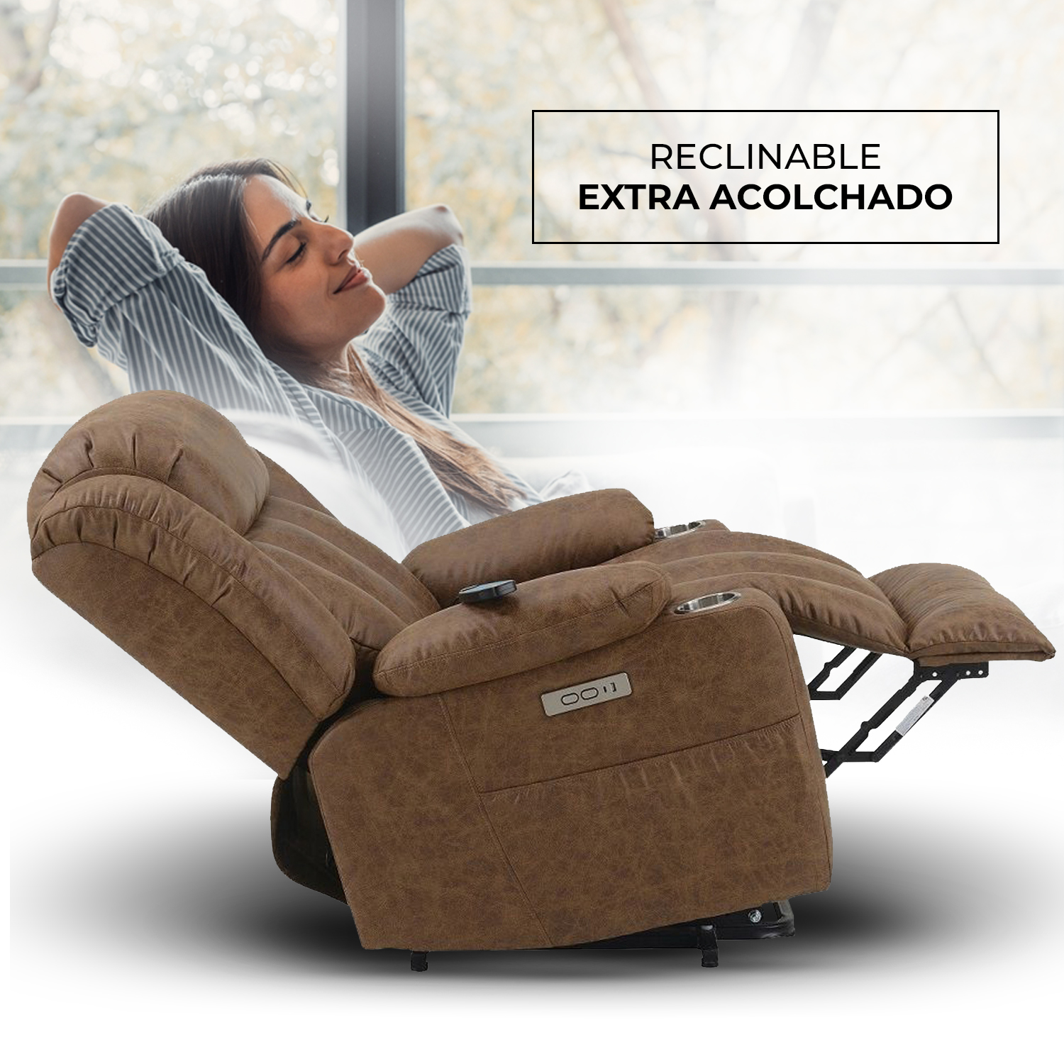 Foto 3 pulgar | Sillón Reclinable Eléctrico Ringo Con Masaje Y Elevación De Tela Color Café