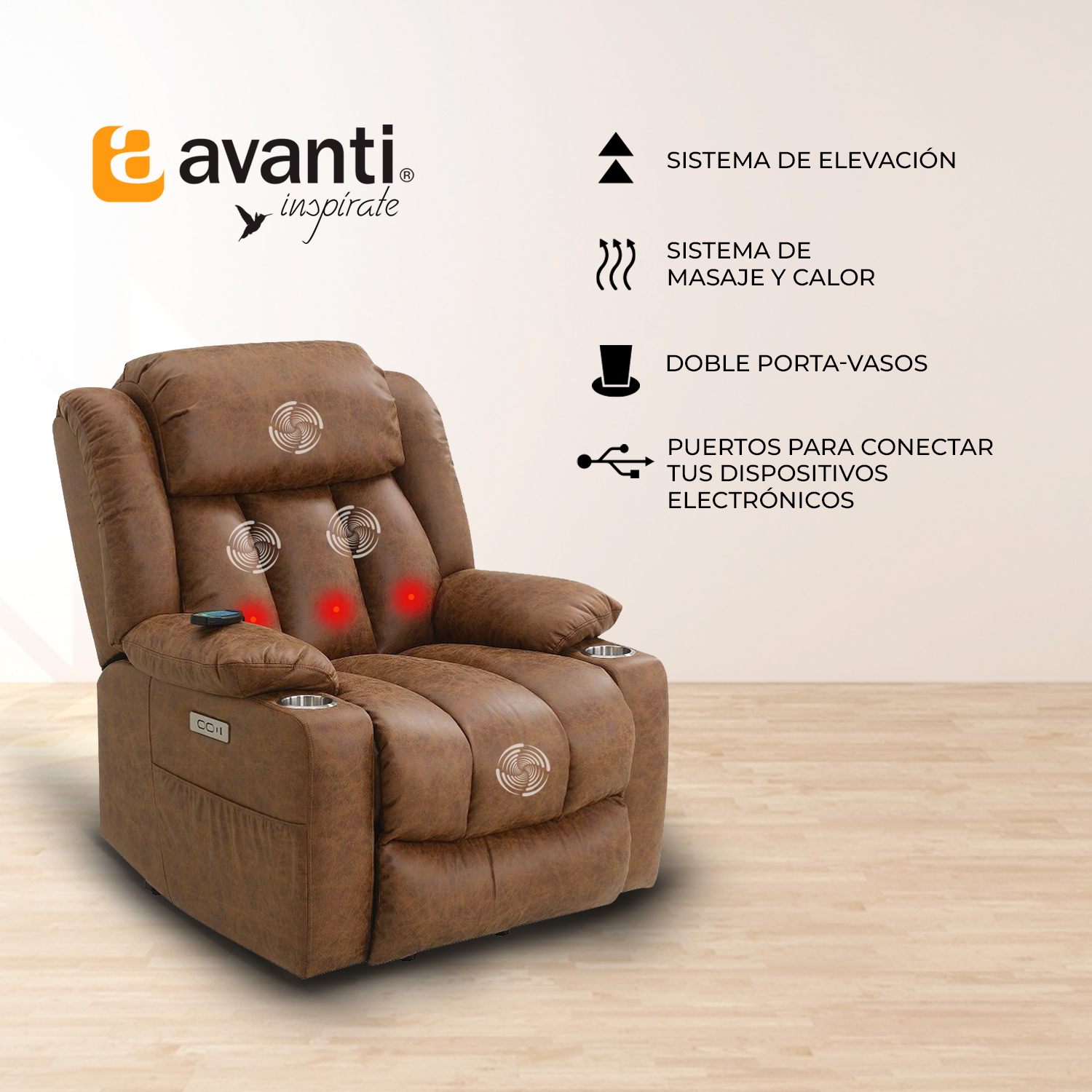 Foto 5 pulgar | Sillón Reclinable Eléctrico Ringo Con Masaje Y Elevación De Tela Color Café