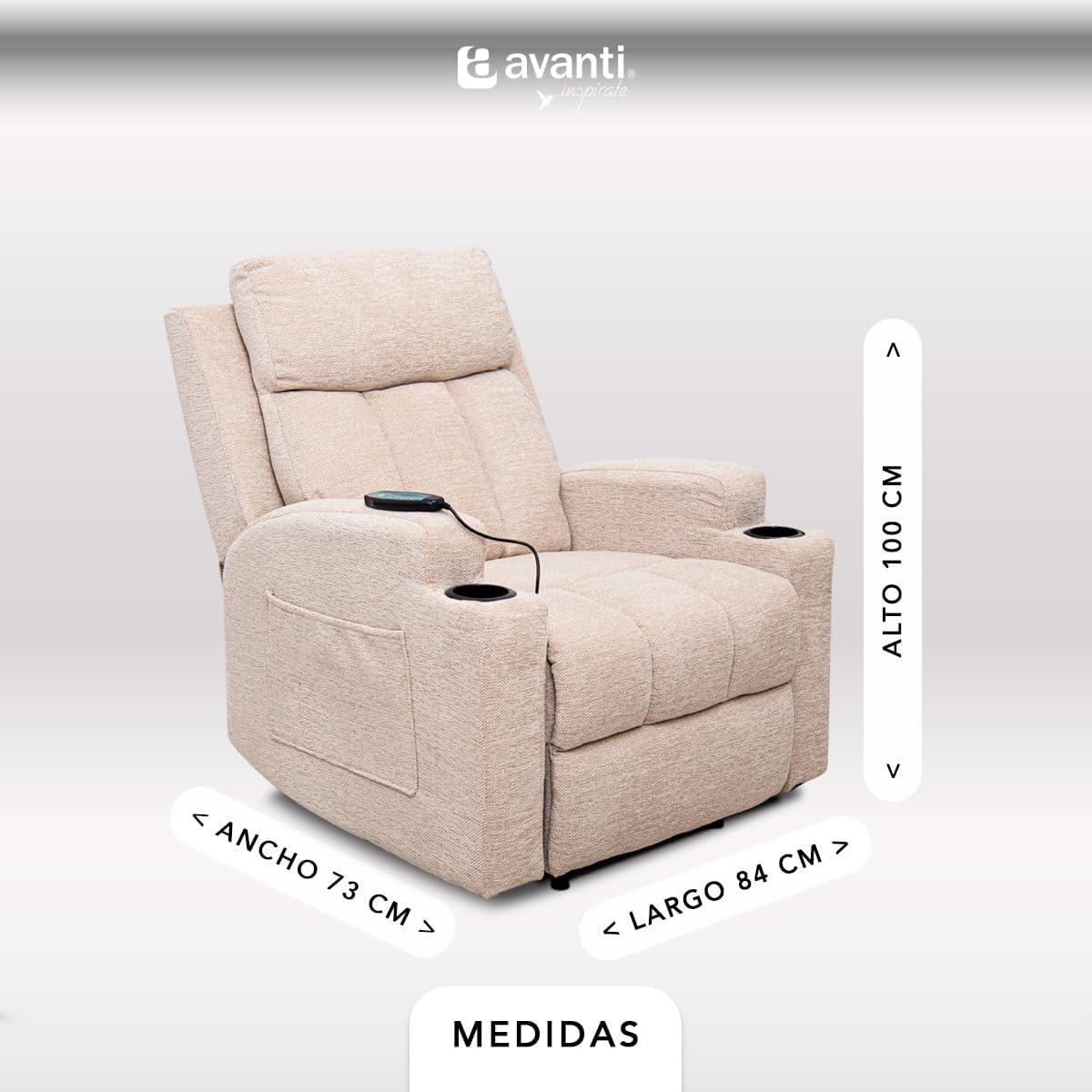 Foto 3 pulgar | Sillón Reclinable Manual Kirima De Tela Color Beige Con Calefacción Y Masajeador