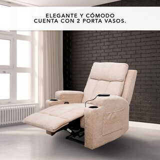 Foto 4 | Sillón Reclinable Manual Kirima De Tela Color Beige Con Calefacción Y Masajeador