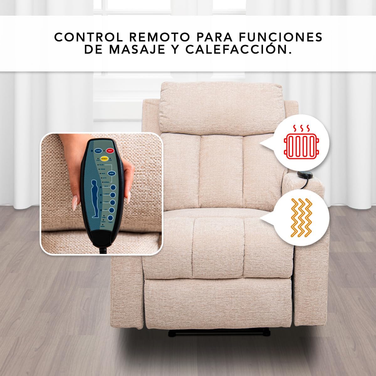 Foto 8 pulgar | Sillón Reclinable Manual Kirima De Tela Color Beige Con Calefacción Y Masajeador