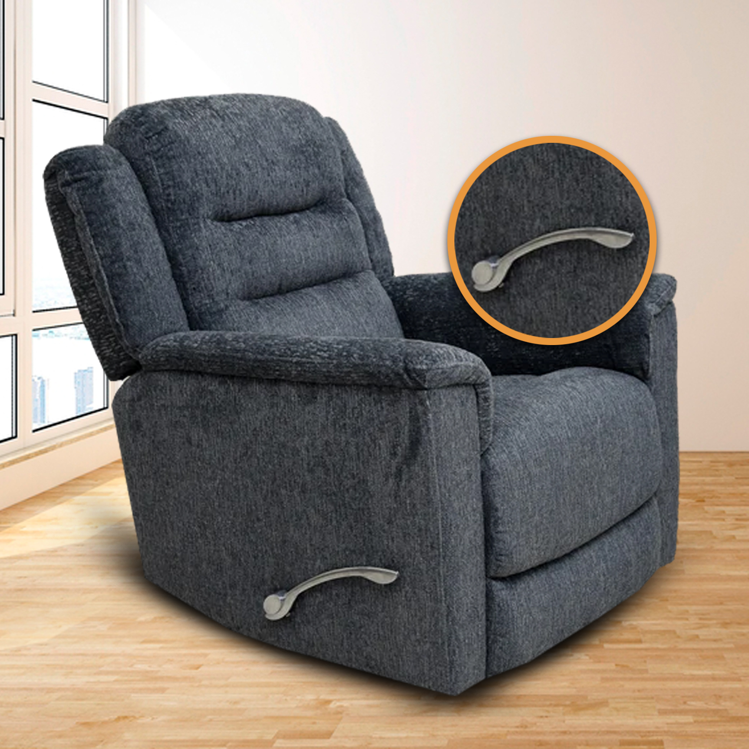 Sillón Reclinable Giratorio Gris Obscuro