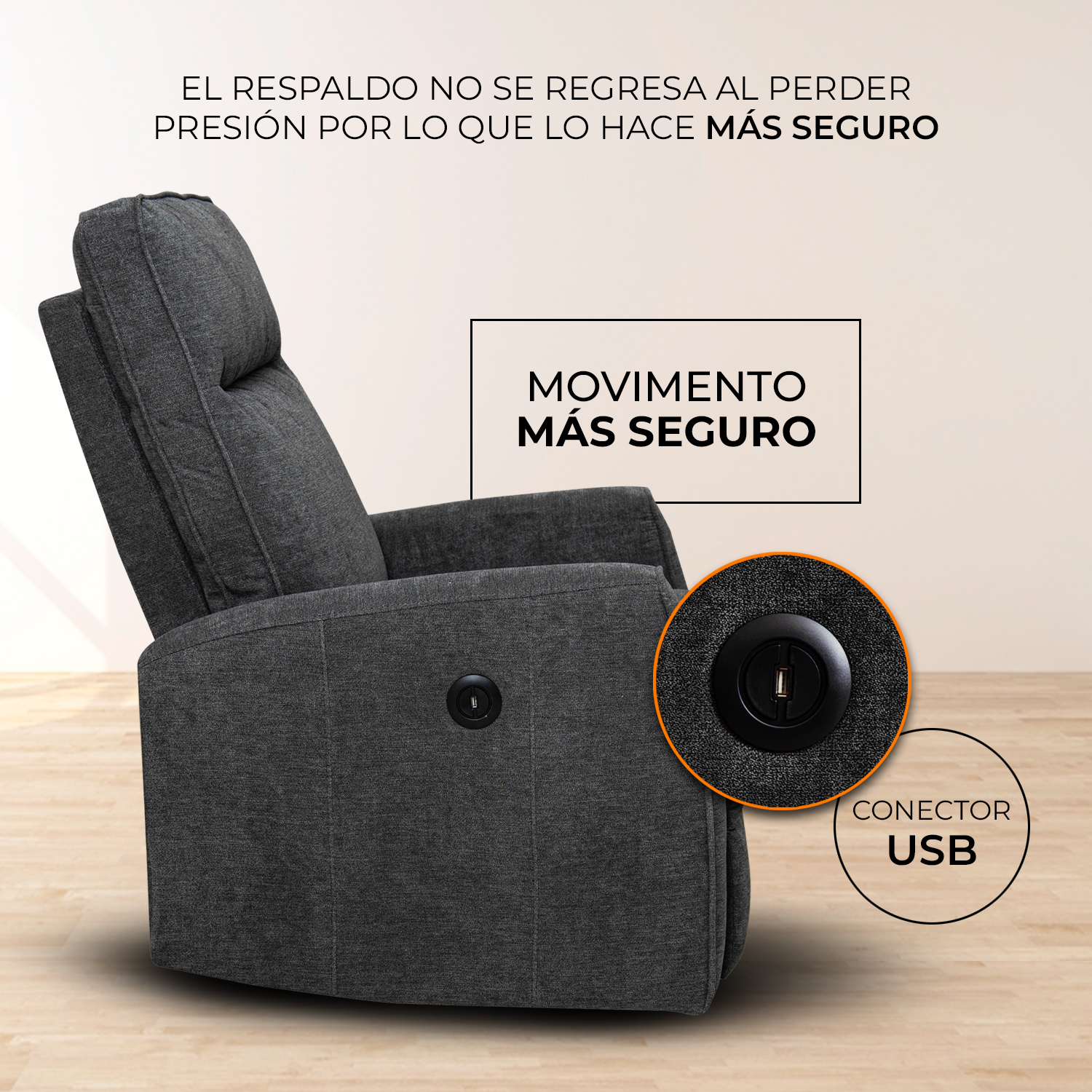 Foto 3 pulgar | Sillón Reclinable Eléctrico Avanti Calisto Gris con Puerto USB