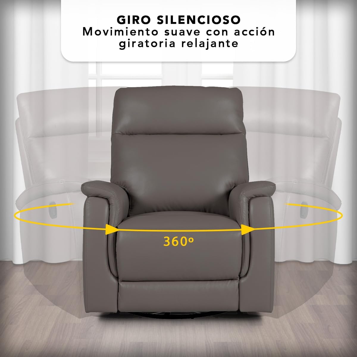 Foto 4 pulgar | Sillón Reclinable Jake Manual Giratorio Y Mecedora De Piel Color Gris