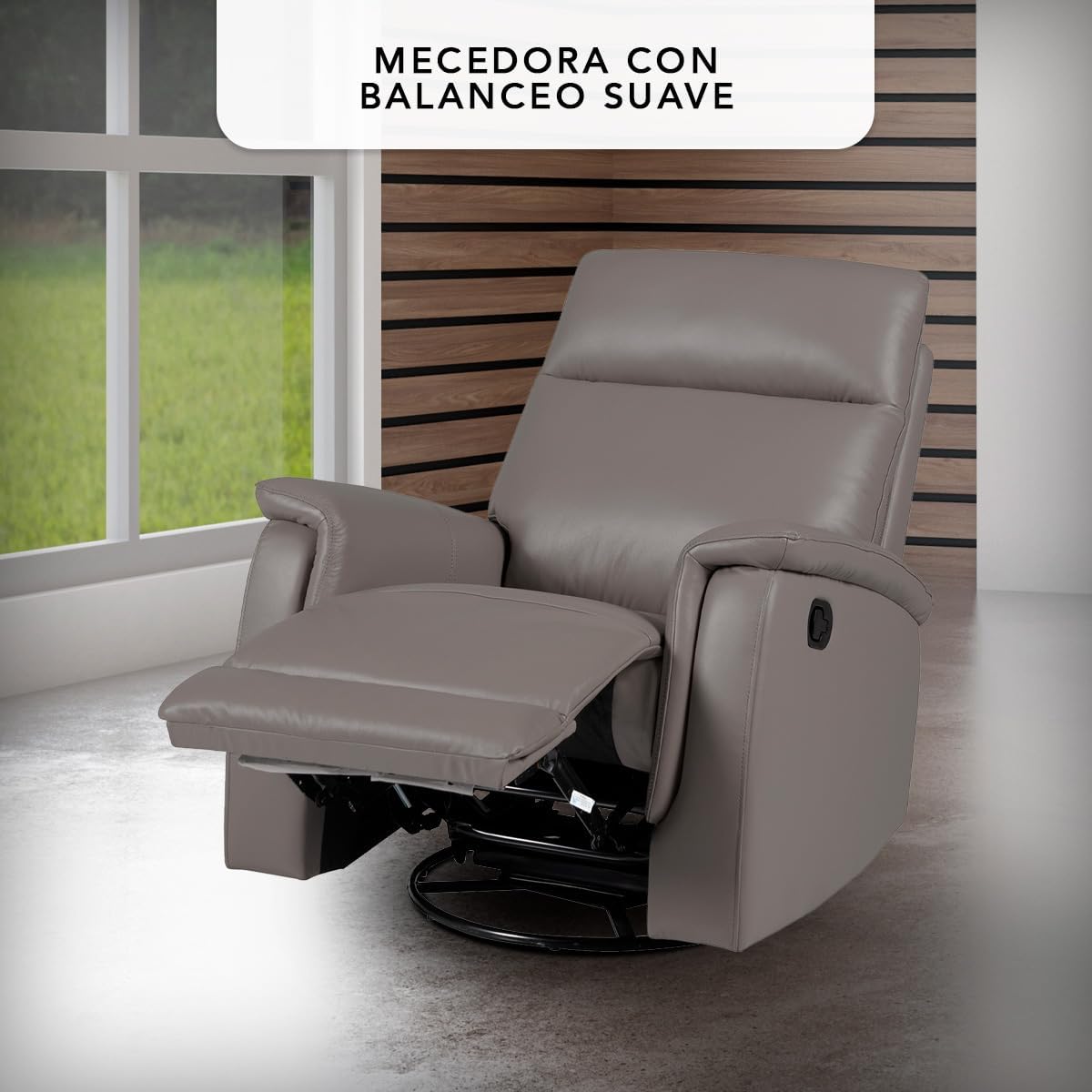 Foto 4 | Sillón Reclinable Jake Manual Giratorio Y Mecedora De Piel Color Gris