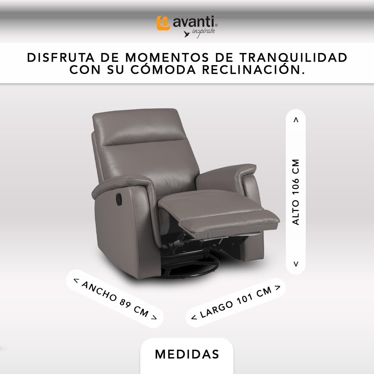 Foto 5 | Sillón Reclinable Jake Manual Giratorio Y Mecedora De Piel Color Gris