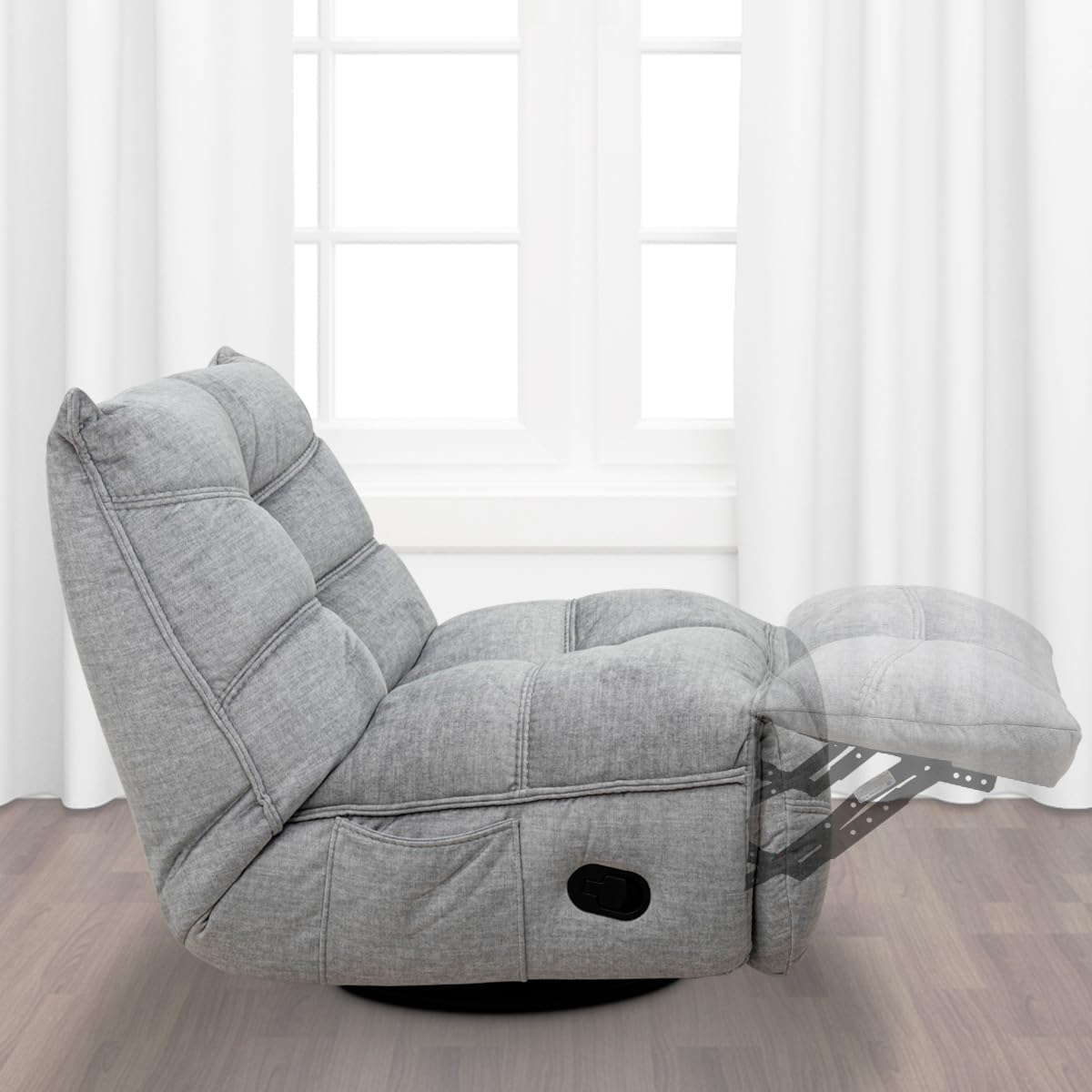 Sillón Reclinable Cosmobel Manual Manny Gamer Giratorio Mecedora y con Porta Celulares de Tela Gris