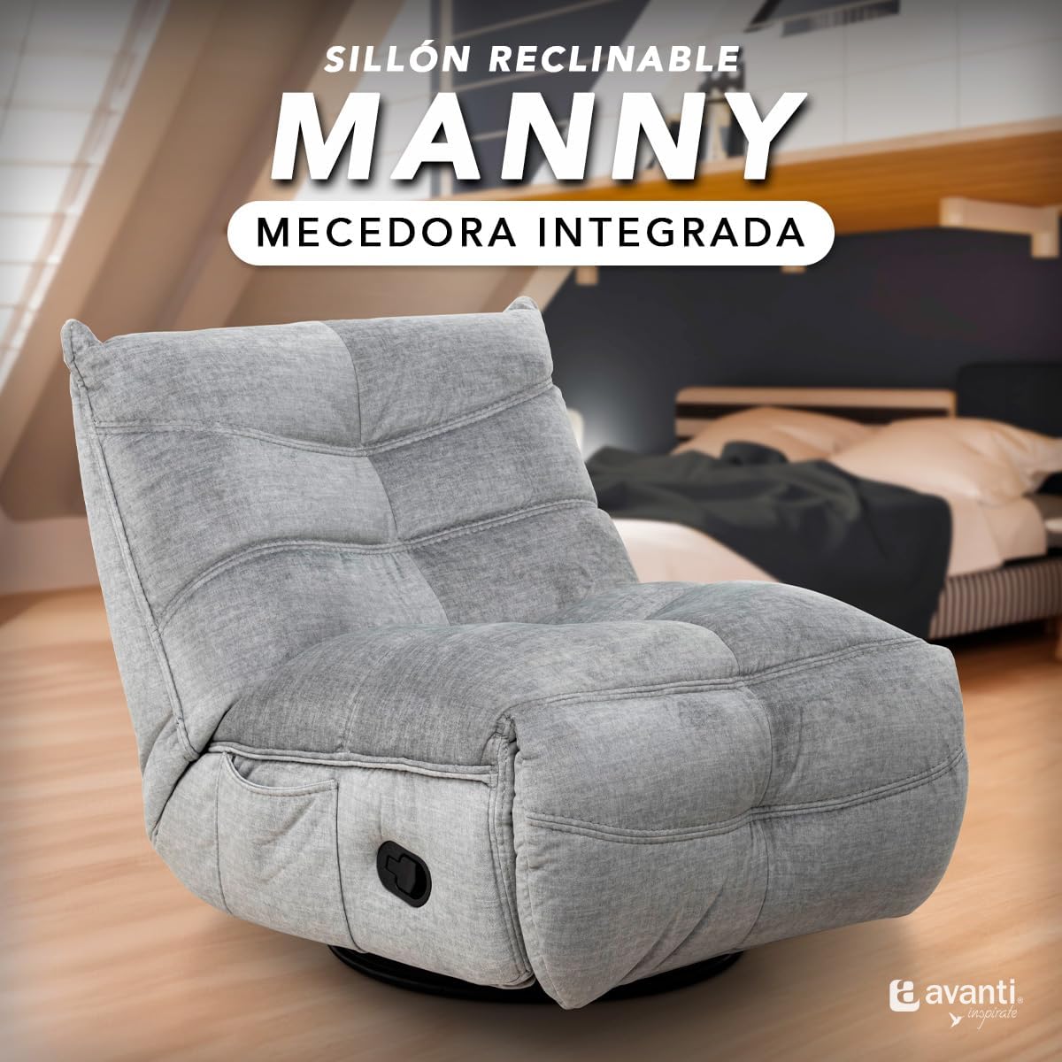 Foto 2 | Sillón Reclinable Cosmobel Manual Manny Gamer Giratorio Mecedora y con Porta Celulares de Tela Gris