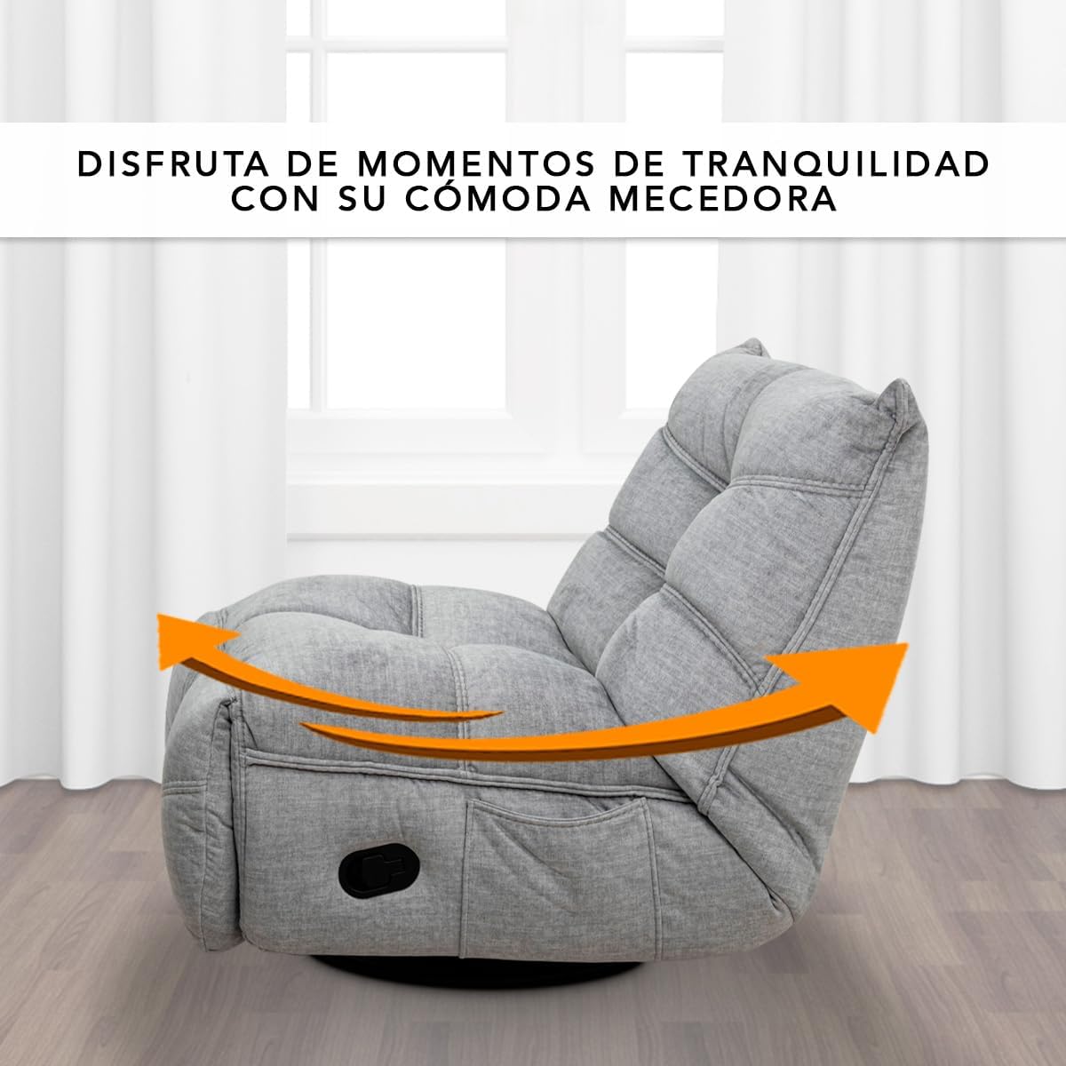 Foto 4 pulgar | Sillón Reclinable Cosmobel Manual Manny Gamer Giratorio Mecedora y con Porta Celulares de Tela Gris