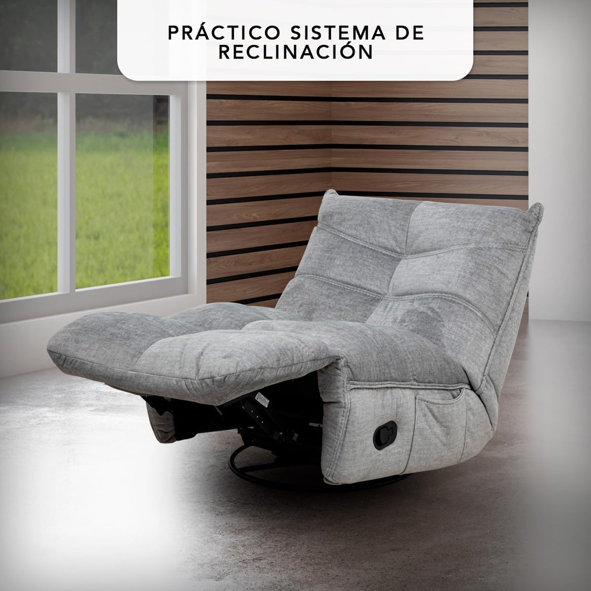 Foto 6 pulgar | Sillón Reclinable Cosmobel Manual Manny Gamer Giratorio Mecedora y con Porta Celulares de Tela Gris